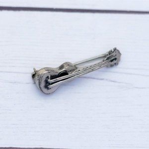 Vintage Sterling Silver Guitar Shape Brooch by Beau Sterling - S33